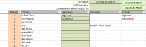 Entry screen for Flashcards Excel worksheet